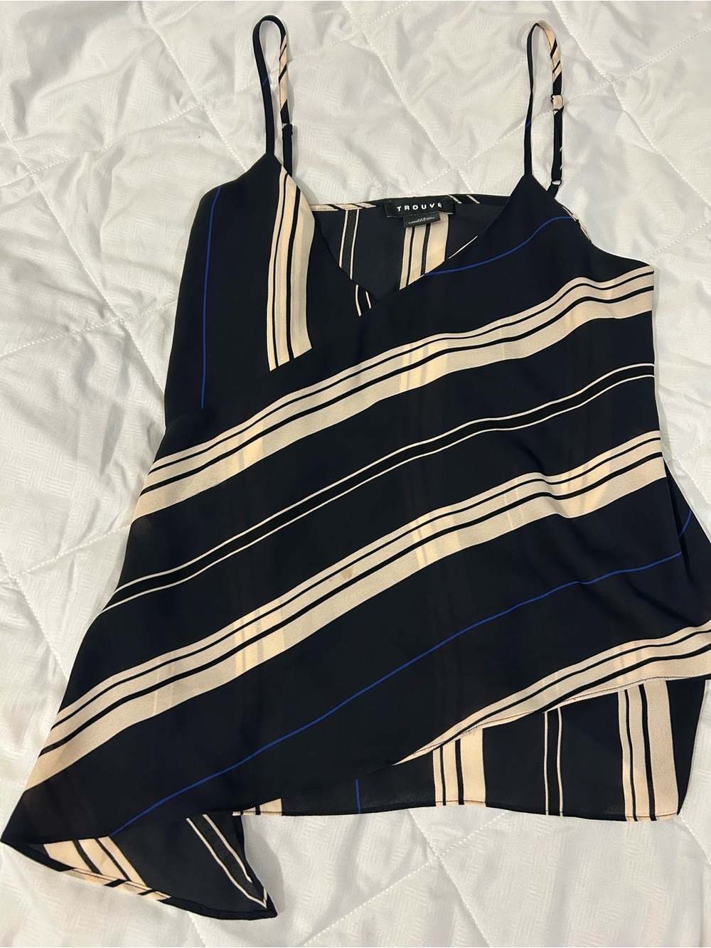 TROUVÉ Black & Cream Striped Asymmetrical Cami w/ adjustable straps